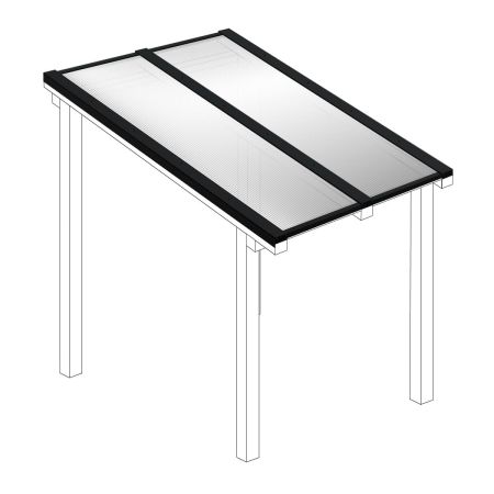 Polycarbonaat kanaalplaten dak helder compleet, vrijstaand, breedte tot 2,06 m x diepte tot 3,5 m. Profielen zwart