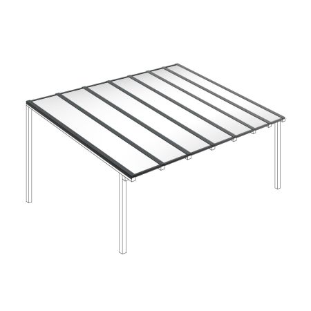 Polycarbonaat kanaalplaten dak opaal wit compleet, vrijstaand, breedte tot 7,06 m x diepte tot 4,5 m. Profielen antraciet