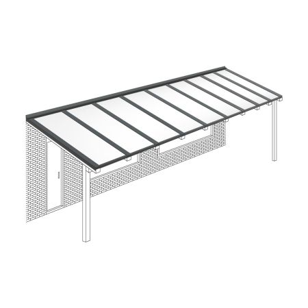 Polycarbonaat kanaalplaten dak opaal wit compleet, aan muur, breedte tot 9,06 m x diepte tot 2,5 m. Profielen antraciet